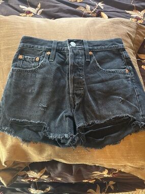 Levi's Black Frayed High-Rise Denim Shorts